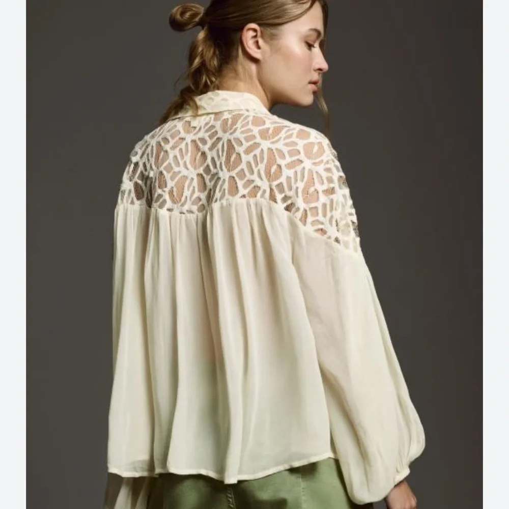 New - LET ME BE LONG-SLEEVE SHEER POPOVER BLOUSE